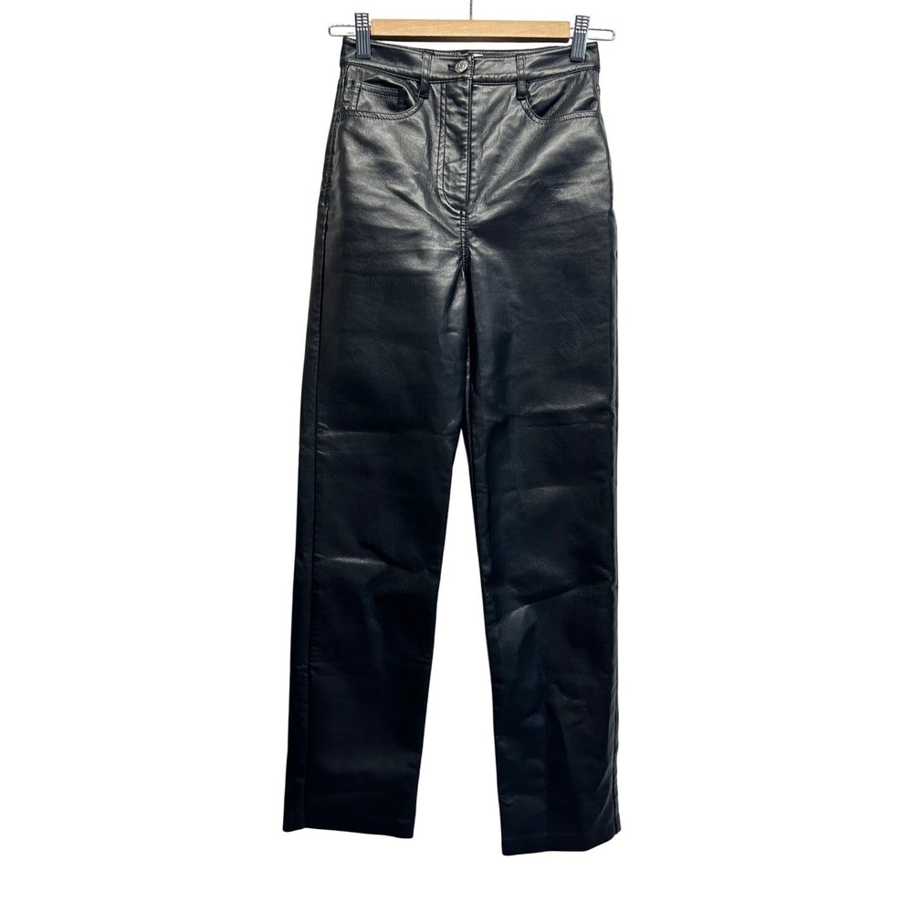 Wilfred Free Vegan Leather Pants Size 0 Black High Waist Straight Leg Trousers